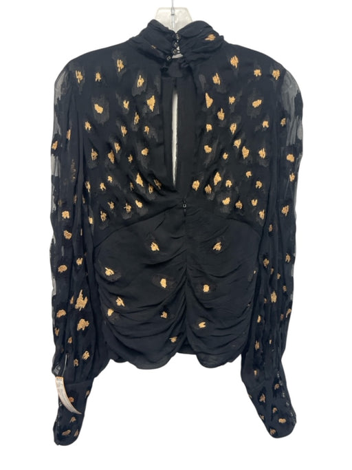 Caballero Size XS Black & Gold Viscose Long Sleeve Pleated Mock Neck Cut Out Top Black & Gold / XS