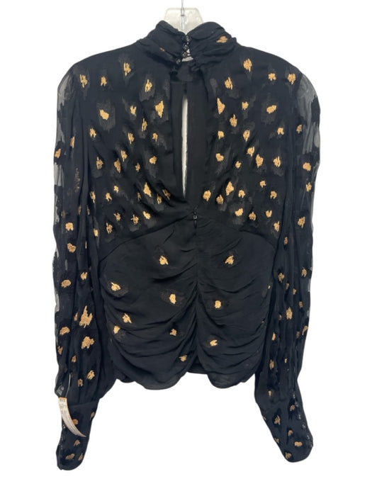 Caballero Size XS Black & Gold Viscose Long Sleeve Pleated Mock Neck Cut Out Top Black & Gold / XS