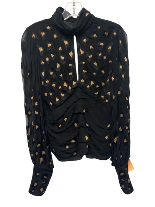 Caballero Size XS Black & Gold Viscose Long Sleeve Pleated Mock Neck Cut Out Top Black & Gold / XS