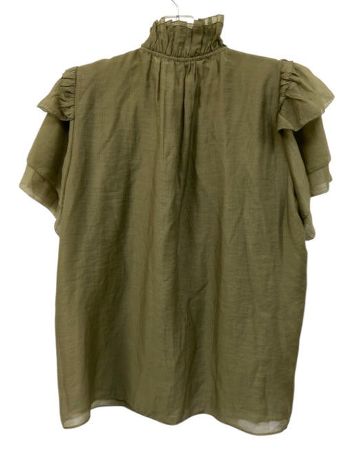 Hunter Bell Size M Sage green Tencel & Nylon Ruffle Cap Sleeve 1/4 Button Top Sage green / M