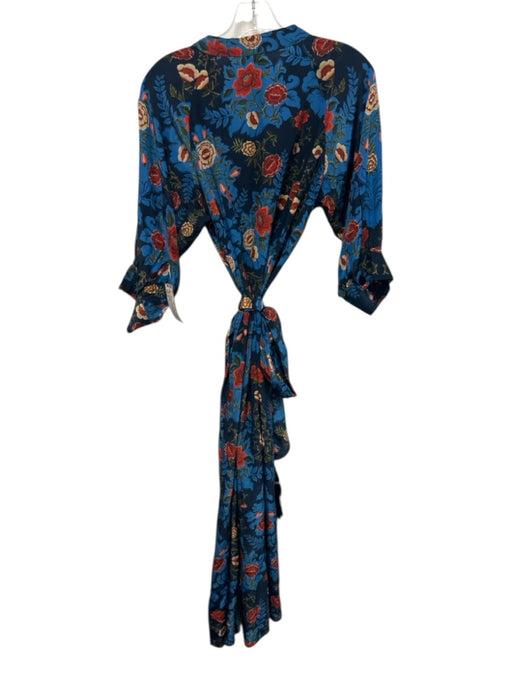 Farm Rio Size M Navy Blue, Red, Green Viscose Short Puff Sleeve Button Dress Navy Blue, Red, Green / M