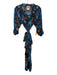 Farm Rio Size M Navy Blue, Red, Green Viscose Short Puff Sleeve Button Dress Navy Blue, Red, Green / M