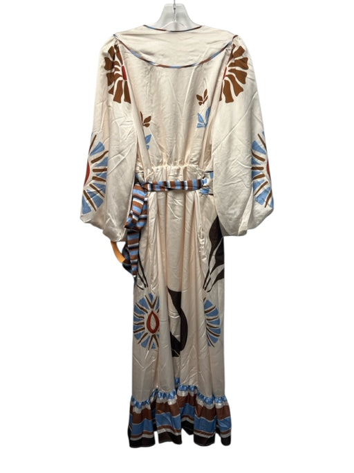 Ciebon Size M White, Brown, Blue Polyester Puff 1/2 Sleeve Abstract Print Dress White, Brown, Blue / M
