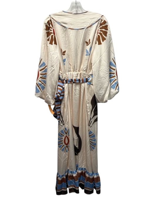 Ciebon Size M White, Brown, Blue Polyester Puff 1/2 Sleeve Abstract Print Dress White, Brown, Blue / M