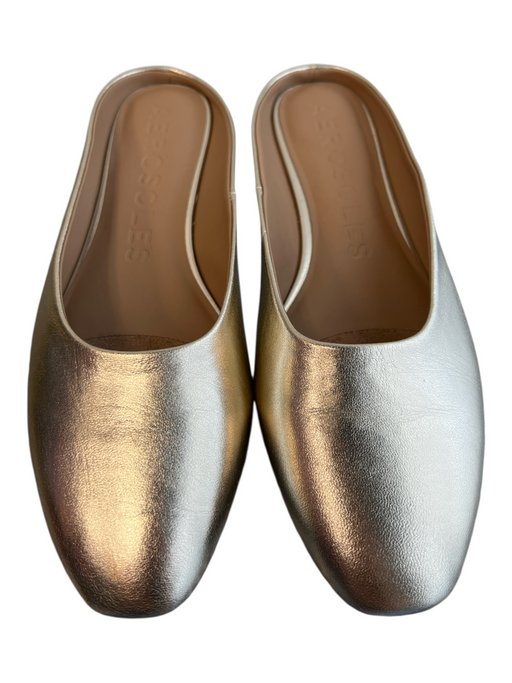 Aerosoles Shoe Size 9.5 Gold Tone Leather Almond Toe Open Back Flat Ballet Shoes Gold Tone / 9.5