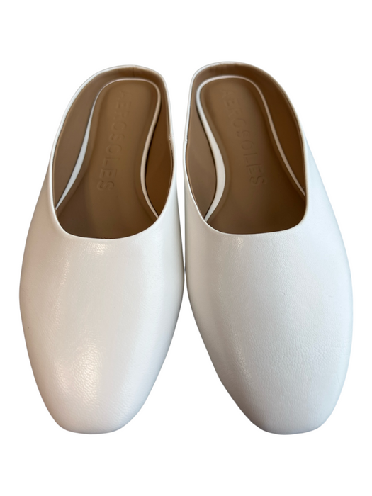 Aerosoles Shoe Size 9.5 White Leather Almond Toe Open Back Flat Ballet Shoes White / 9.5