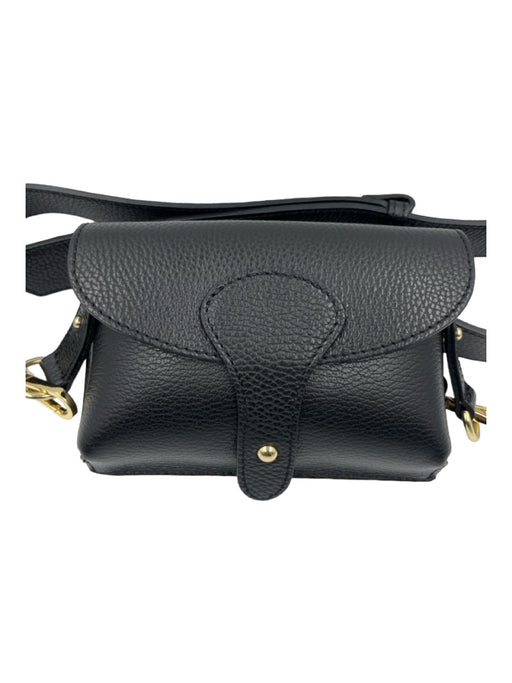 Vera Pella Black Leather Gold Tone Hardware Textured Detachable Strap Bag Black / Small