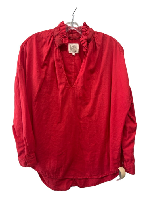 A Shirt Thing Size P Red Cotton Ruffle Neck Long Sleeve Top Red / P