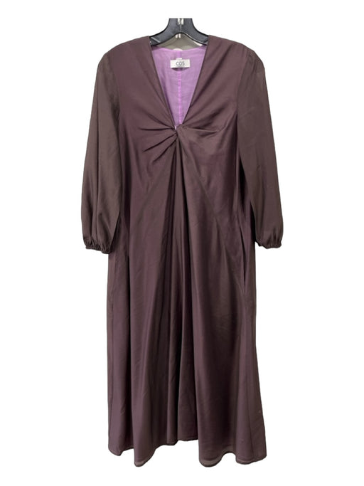 COS Size 2 Brown Lyocell blend V Neck Twist Detail Front Long Sleeve Midi Dress Brown / 2