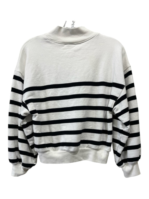 Frame Size XS White & Black Cotton Mock Neck Long Sleeve Striped Sweatshirt White & Black / XS
