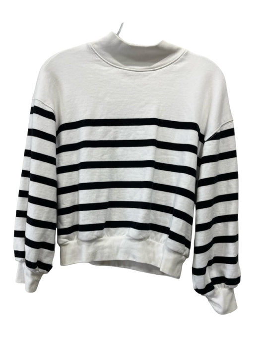 Frame Size XS White & Black Cotton Mock Neck Long Sleeve Striped Sweatshirt White & Black / XS