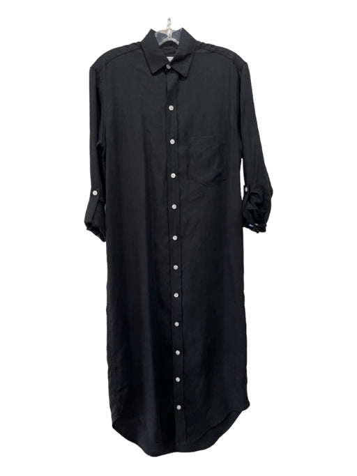 Emily Phillips Size 3 Black Linen Button Front Chest Pocket Dress Black / 3