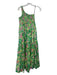 S/W/F Size S Green Pink Yellow Cotton Floral One Shoulder Sleeveless Dress Green Pink Yellow / S