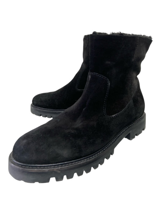 Vince Shoe Size 6 Black Suede Inner Side Zip Shearling Lugsole Boots Black / 6