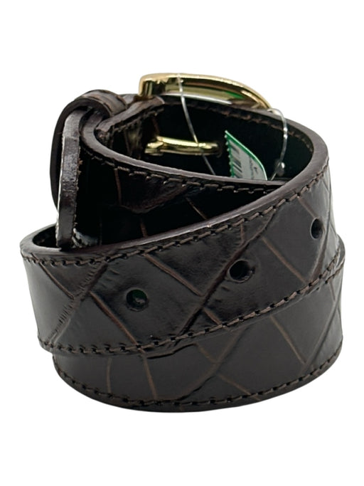 J. Crew Brown Leather Croc Embossed Gold Tone Hardware Buckle Belts Brown / S