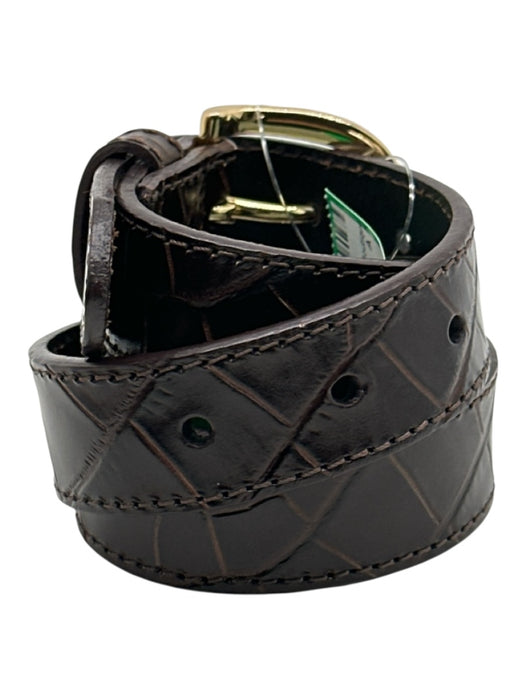 J. Crew Brown Leather Croc Embossed Gold Tone Hardware Buckle Belts Brown / S