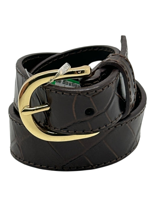 J. Crew Brown Leather Croc Embossed Gold Tone Hardware Buckle Belts Brown / S