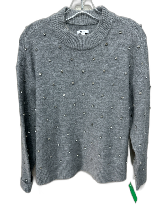 Pistola Size XS Gray Acrylic Blend Knit Rhinestone Ribbed Hem Crewneck Sweater Gray / XS