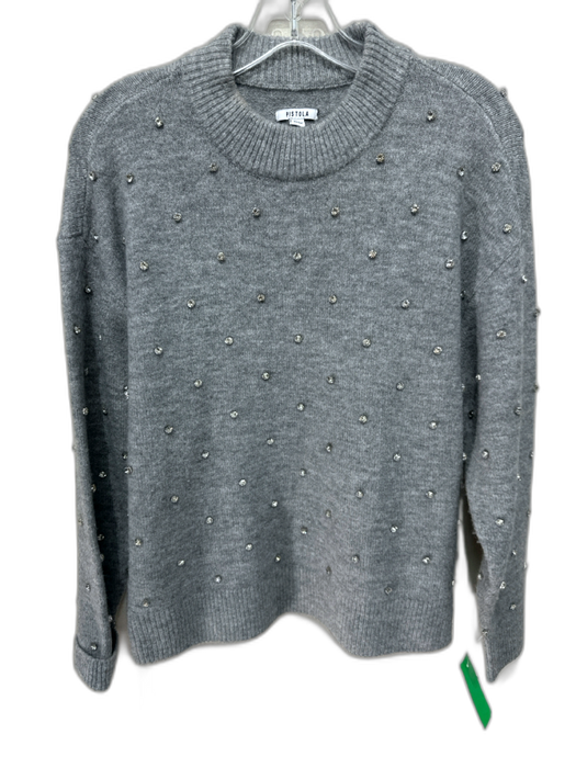 Pistola Size XS Gray Acrylic Blend Knit Rhinestone Ribbed Hem Crewneck Sweater Gray / XS