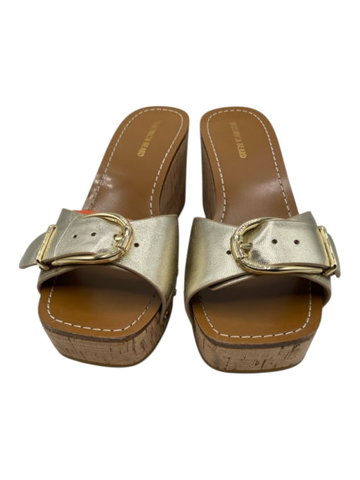 Veronica Beard Shoe Size 6.5 Gold Leather Cork Metallic Buckle Mule Sandals Gold / 6.5