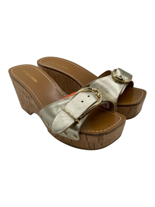 Veronica Beard Shoe Size 6.5 Gold Leather Cork Metallic Buckle Mule Sandals Gold / 6.5