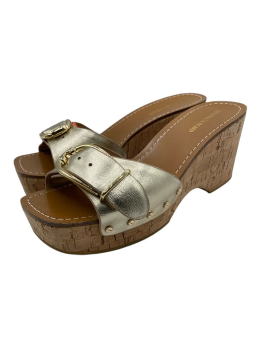 Veronica Beard Shoe Size 6.5 Gold Leather Cork Metallic Buckle Mule Sandals Gold / 6.5