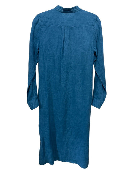 Ann Mashburn Size XS Teal Blue Linen Long Sleeve 1/4 Button Sheath Midi Dress Teal Blue / XS