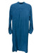 Ann Mashburn Size XS Teal Blue Linen Long Sleeve 1/4 Button Sheath Midi Dress Teal Blue / XS