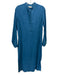 Ann Mashburn Size XS Teal Blue Linen Long Sleeve 1/4 Button Sheath Midi Dress Teal Blue / XS