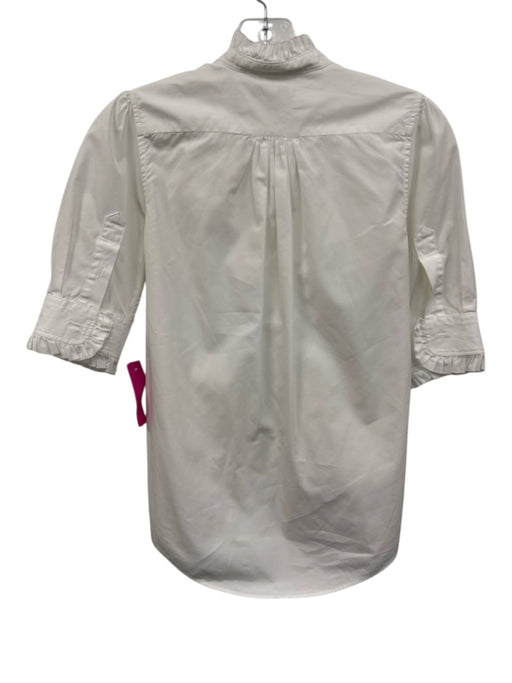 Ann Mashburn Size XS White Cotton Short Puff Sleeve Ruffle mock neck Blouse Top White / XS