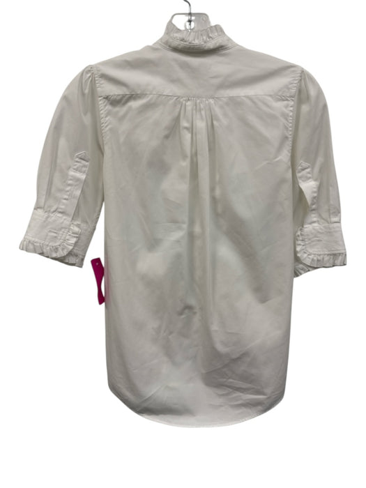 Ann Mashburn Size XS White Cotton Short Puff Sleeve Ruffle mock neck Blouse Top White / XS