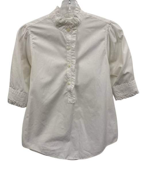 Ann Mashburn Size XS White Cotton Short Puff Sleeve Ruffle mock neck Blouse Top White / XS