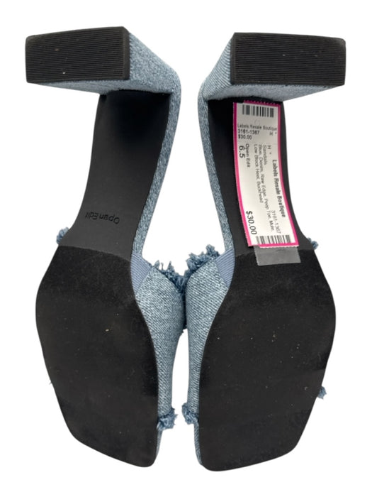 Open Edit Shoe Size 6.5 Blue Denim Raw Edge Peep Toe Mule Low Block Heel Sandals Blue / 6.5