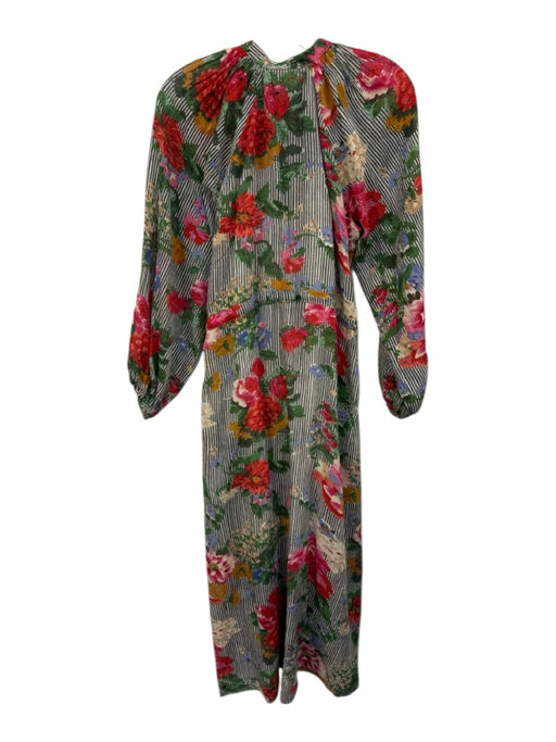Maison Hotel Size XS Red, Green, Multi Cotton Long puff sleeve Buttons Dress Red, Green, Multi / XS