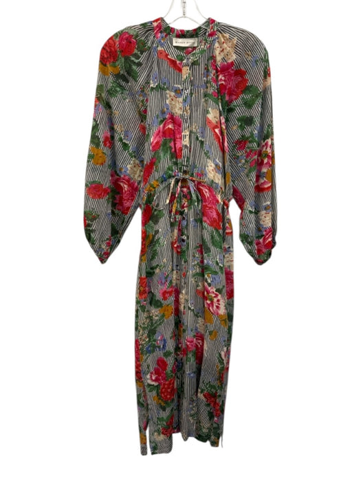 Maison Hotel Size XS Red, Green, Multi Cotton Long puff sleeve Buttons Dress Red, Green, Multi / XS