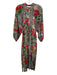 Maison Hotel Size XS Red, Green, Multi Cotton Long puff sleeve Buttons Dress Red, Green, Multi / XS