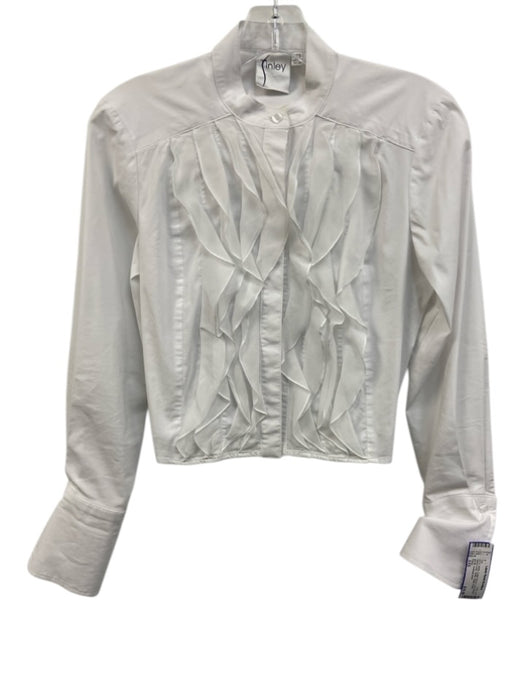 Finley Size XXS White Cotton Blend Long Sleeve Stand Collar Ruffle Top White / XXS