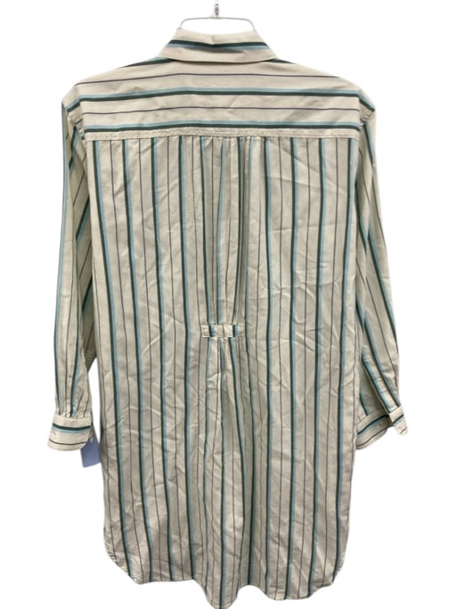 Trovata Birds of Paradis Size XS Cream White & Teal Blue Cotton Striped Dress Cream White & Teal Blue / XS