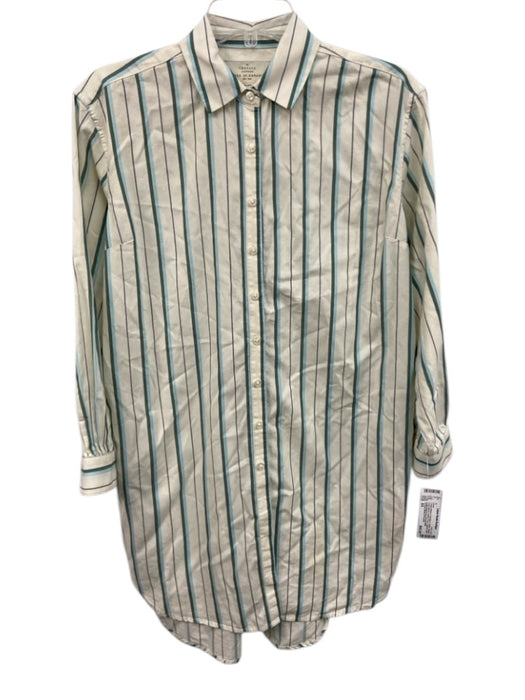 Trovata Birds of Paradis Size XS Cream White & Teal Blue Cotton Striped Dress Cream White & Teal Blue / XS