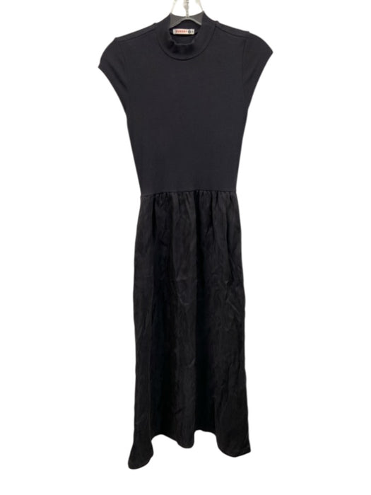 Sundry Size XS Charcoal Black Cotton Blend Ribbed Cap Sleeve Fabric Block Dress Charcoal Black / XS