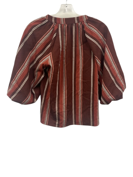 Tanya Taylor Size XS Brown, Red, White Viscose Short Sleeve Striped Top Brown, Red, White / XS