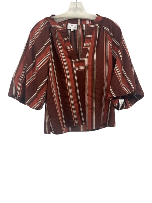 Tanya Taylor Size XS Brown, Red, White Viscose Short Sleeve Striped Top Brown, Red, White / XS