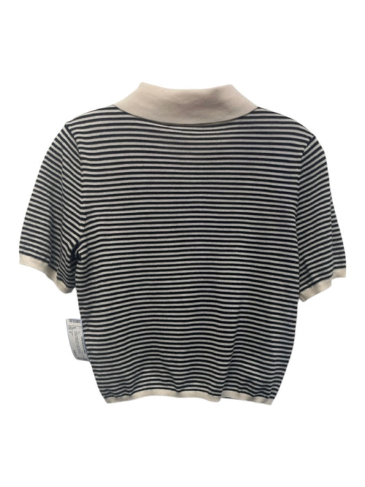 Frame Size S White & Black Wool Short Sleeve Striped 1/2 Button Collar Top White & Black / S