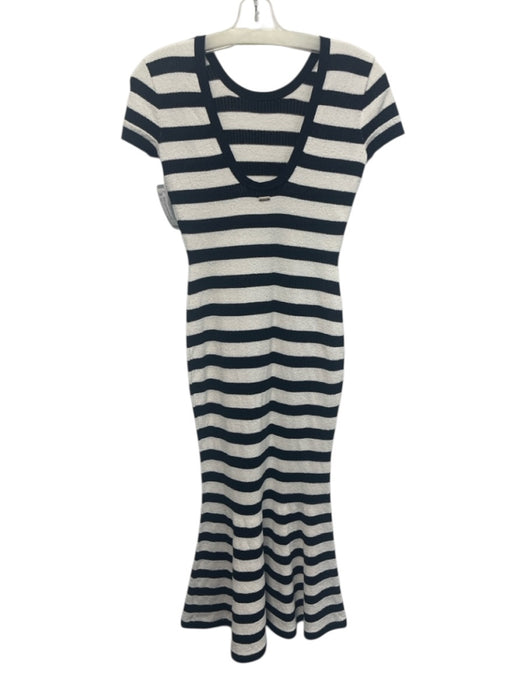 Toccin NY Size XS White & Navy Scoop Back Stripe Metallic Thread Dress White & Navy / XS