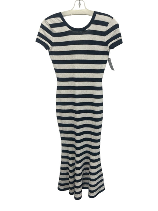 Toccin NY Size XS White & Navy Scoop Back Stripe Metallic Thread Dress White & Navy / XS