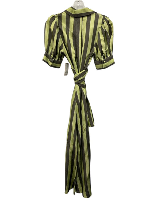 Hunter Bell Size 2 Green & Gray Viscose Striped Short Puff Sleeve Midi Dress Green & Gray / 2