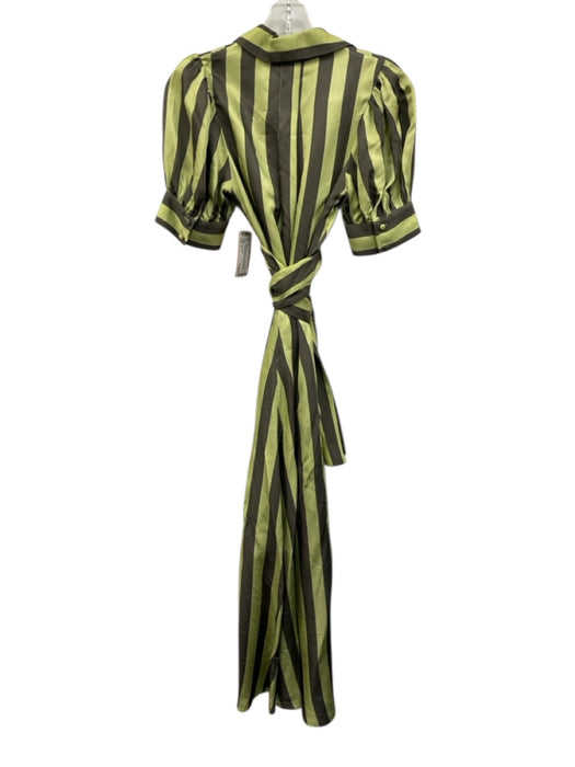 Hunter Bell Size 2 Green & Gray Viscose Striped Short Puff Sleeve Midi Dress Green & Gray / 2