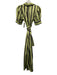 Hunter Bell Size 2 Green & Gray Viscose Striped Short Puff Sleeve Midi Dress Green & Gray / 2