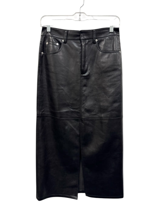 Blank NYC Size 24 Black PU Leather Knee Length Front Slit Midi Skirt Black / 24