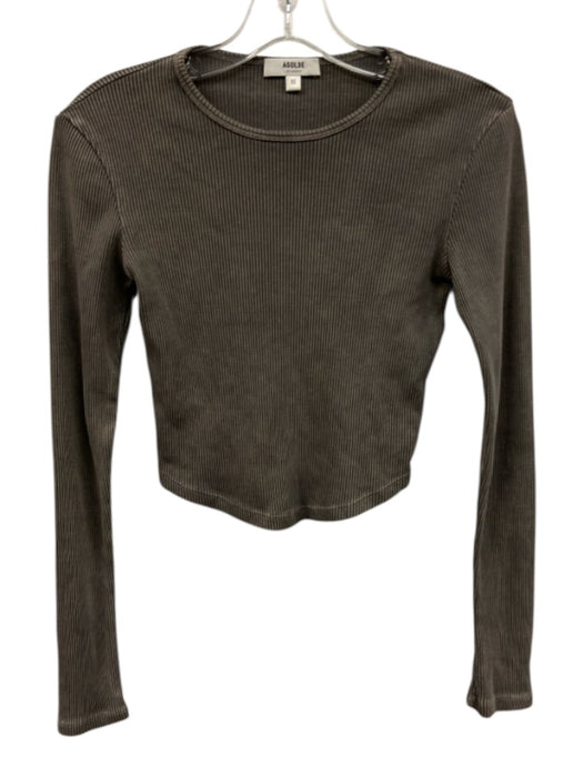Agolde Size XS Taupe Gray Cotton Blend Ribbed Long Sleeve Cropped Top Taupe Gray / XS